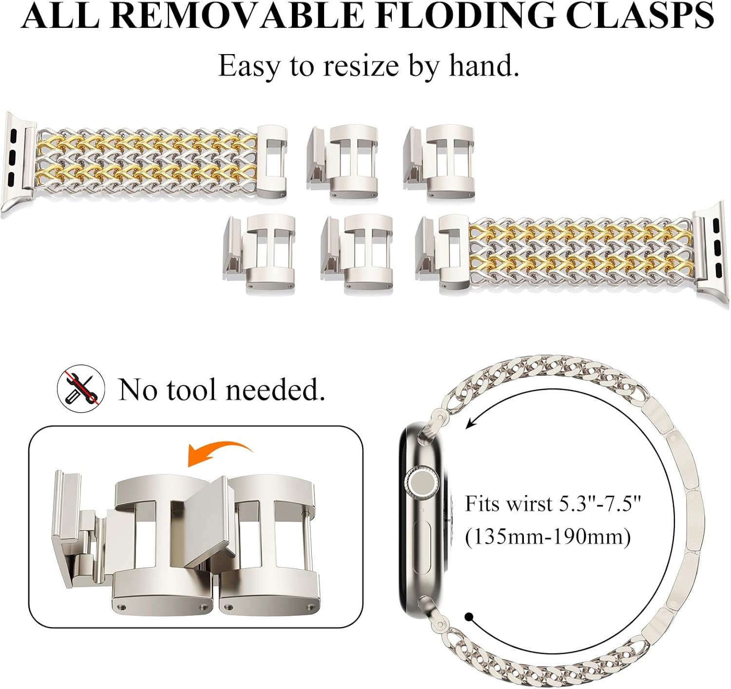 WINGLE for Apple Watch Band Women 38mm 40mm 41mm 42mm 44mm 45mm 46mm 49mm Series 11 10 9 8 7 6 5 4 3 2 1 SE 3/2/1, Dressy Band Stainless Steel Chain Strap Designer Link Bracelet for iWatch Ultra - Image 4