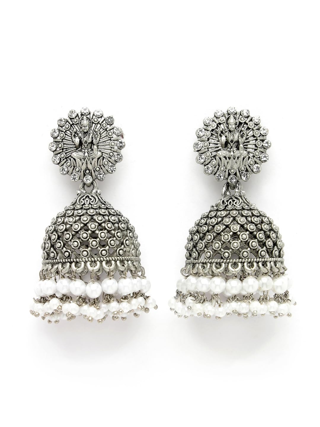 ADIVA Silver-Plated American Diamond & Pearls Oxidised Temple Traditional Jhumka Earrings Set for Women & Girls (B0CSSHPVRY) Amazon Price History, Amazon Price Tracker