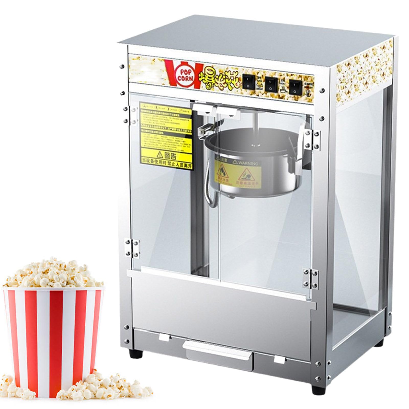 Máquina Comercial de Palomitas de Maíz, Máquina de Palomitas de Maíz para Cine con Hervidor de Acero Inoxidable, Máquina de Palomitas de Maíz de Mesa de Vidrio Templado, para el Hogar