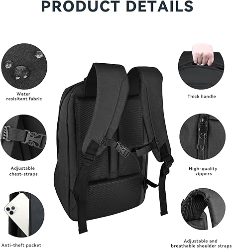 Miniatura 5 de Mochila de viaje para laptop, mochila de negocios para hombres y mujeres, mochila universitaria resistente al agua para laptop de 17 pulgadas, Negro