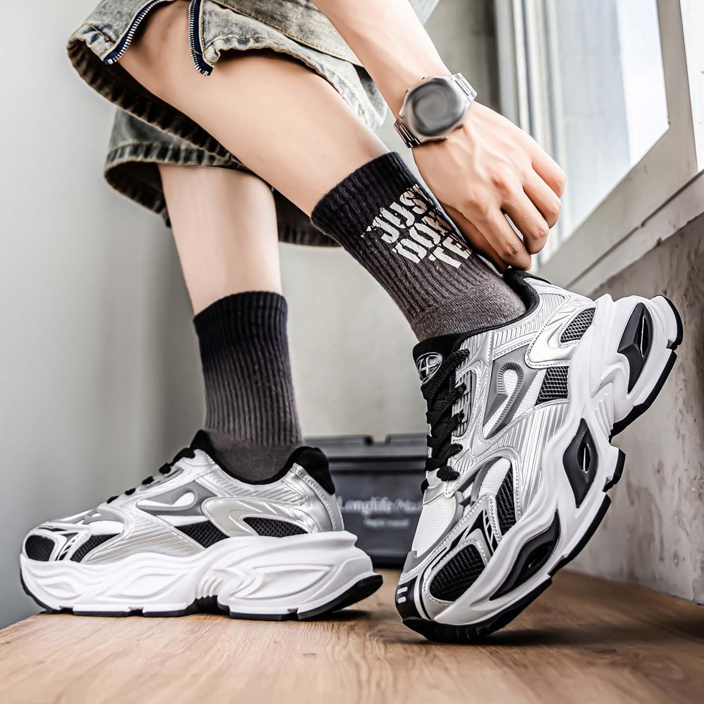 Scarpe da ginnastica da uomo con plateau Y2K Dad, con lacci, in rete, casual, suola spessa 4 cm, antiscivolo, retrò, streetwear, scarpe sportive da uomo