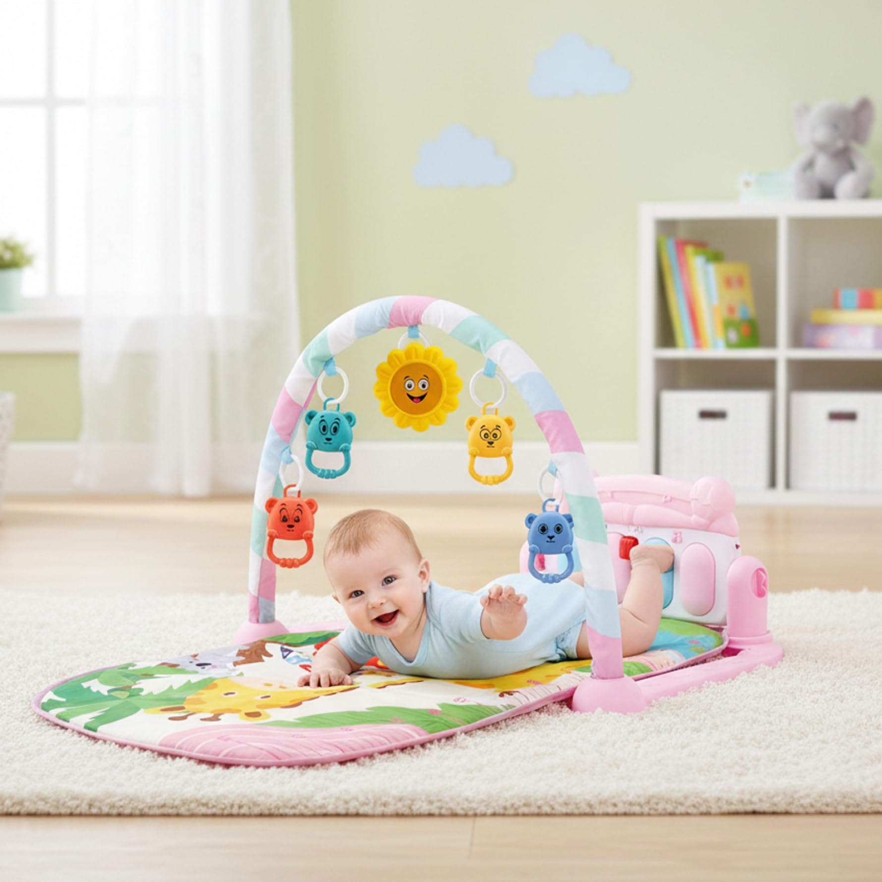 Baby Gym Play Mat, Baby Activity Center with Kick Piano & Detachable Toys, Play Mat for Infants 0-36 Months with Animal Patterns, Gym, Activity Center — view 5