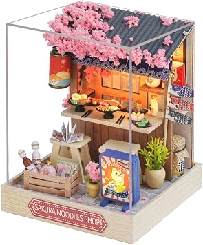 Miniature Dolls House Kits Mini Handmade House Model DIY Crafts Tiny Building Kits Decorations Wood Doll House Model for Birthday Gift Kids, Noodles house