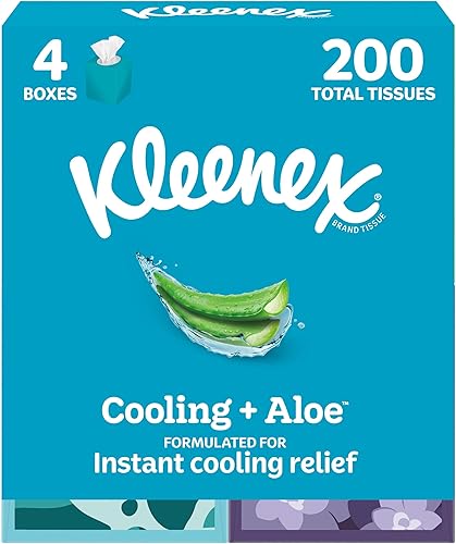 Kleenex - Pañuelos faciales refrescantes + aloe, 4 cajas con forma de cubo, 50 pañuelos por caja, 2 capas