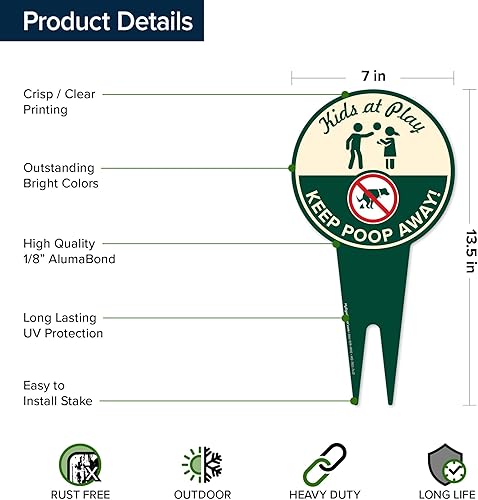 Miniatura 7 de Cartel de "Kids at Play, Keep Poop Away", 7 x 13, estacas integradas de alta resistencia, uso en interiores y exteriores, compuesto de aluminio