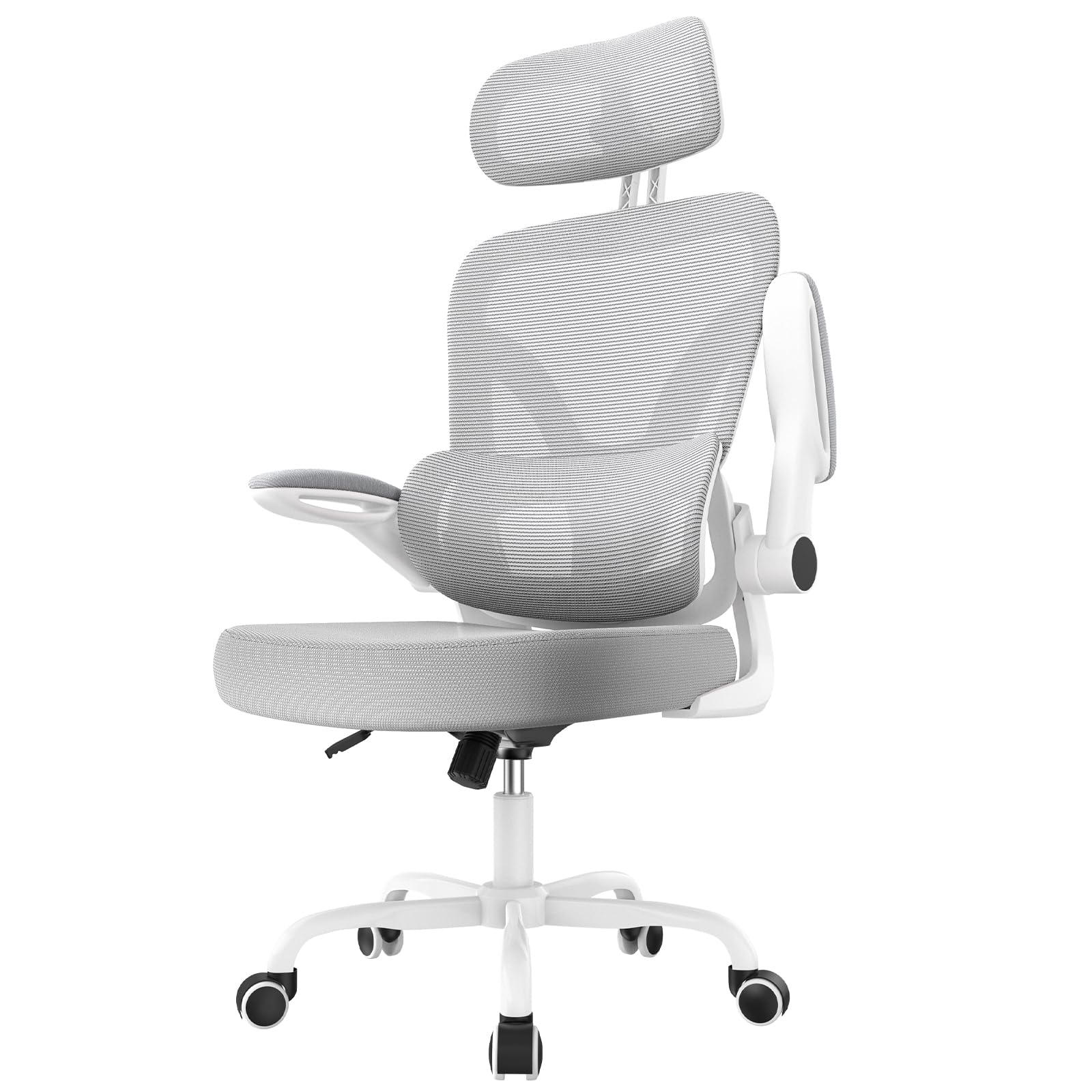 naspaluro Ergonomic Office Chair with Dual Backrest Design, Grey Premium Desk Chair with Flip-Up Armrests, Adjustable Lumbar Support and 3D Adjustable Headrest for Home Office