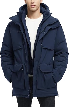 Long Winter Jackets for Men Faux Two-Piece Waterproof Parka Snow Warm Coats with Hood