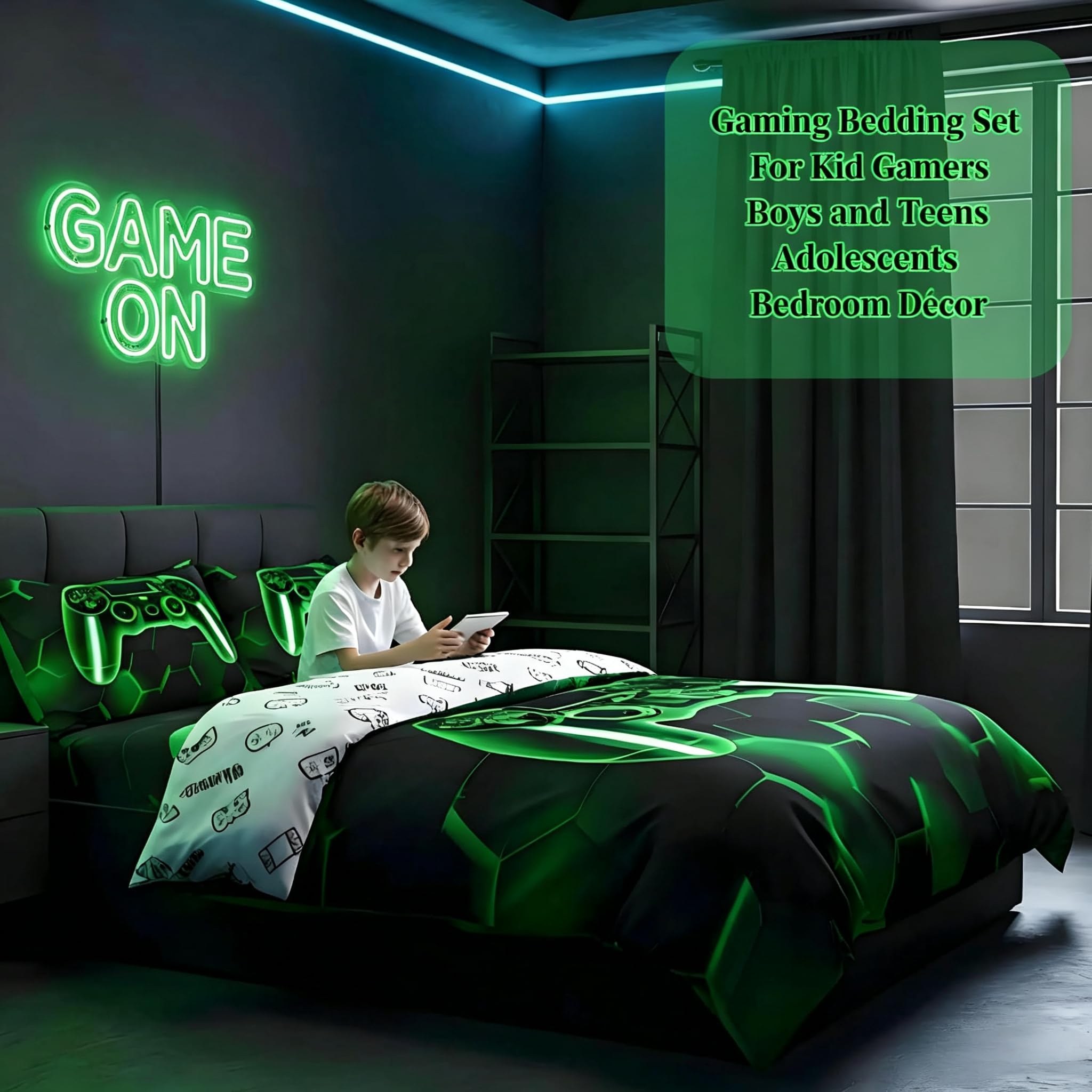 Loussiesd Gamer poszewka na kołdrę super king zestaw pościeli dla chłopców
