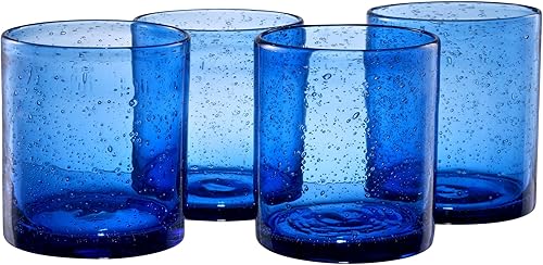 Vasos Artland Iris, dobles y anticuados, color ámbar (4 unidades), Vidrio DOF, Azul (Cobalt Blue)