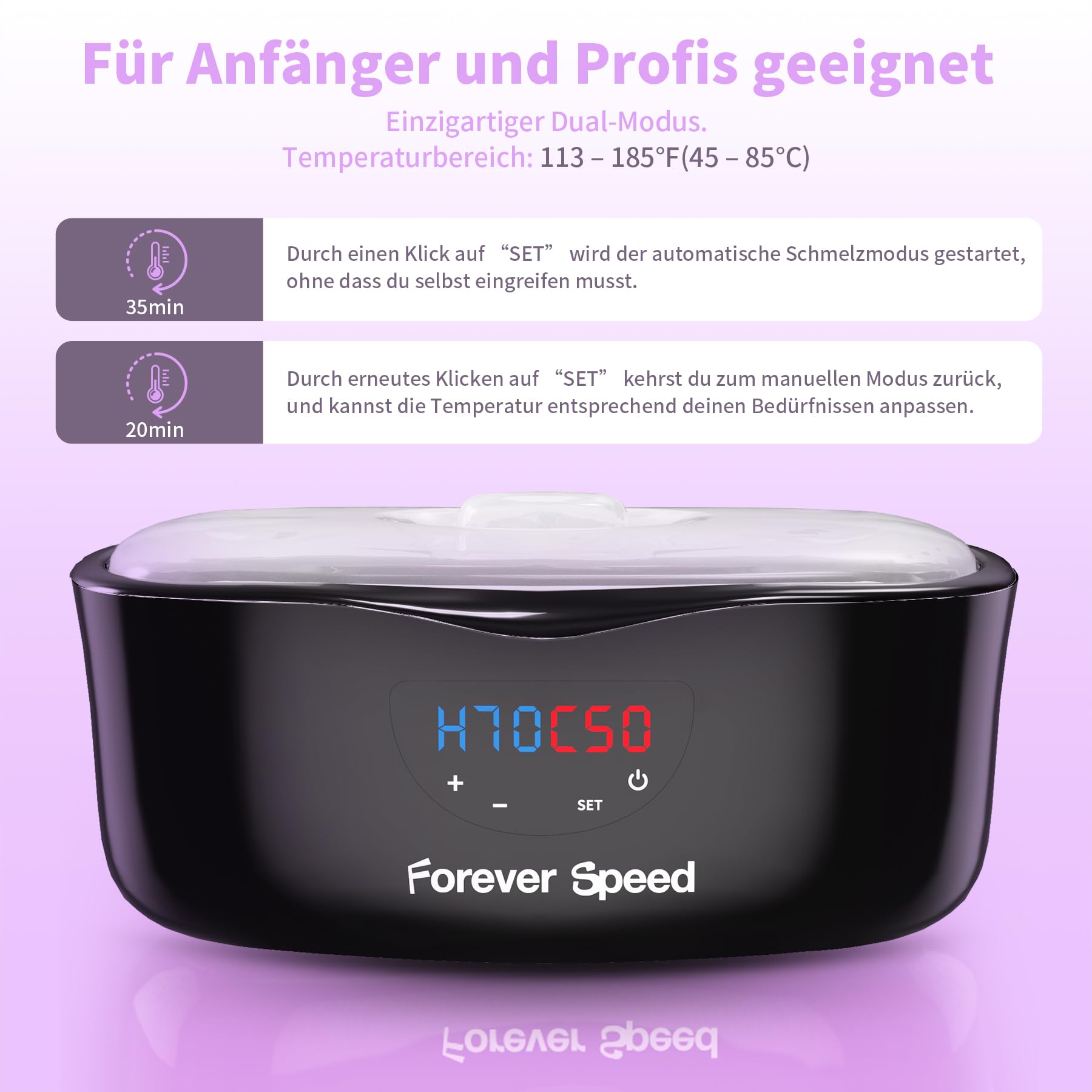 Forever Speed 4L Paraffinbad für Hände und Füße Arthrose, Paraffinbad Wärmer mit Manueller/Auto-Modus Paraffinbad Hände Füße Set mit 1350g Paraffinwachs und Handschuh, 230W