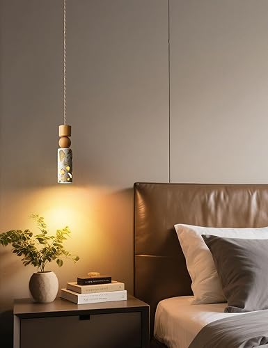 Miniatura 8 de Lámpara colgante de isla de cocina lámpara colgante de terrazo y madera, base E26 - Accesorio de iluminación moderno para comedor, dormitorio y sala