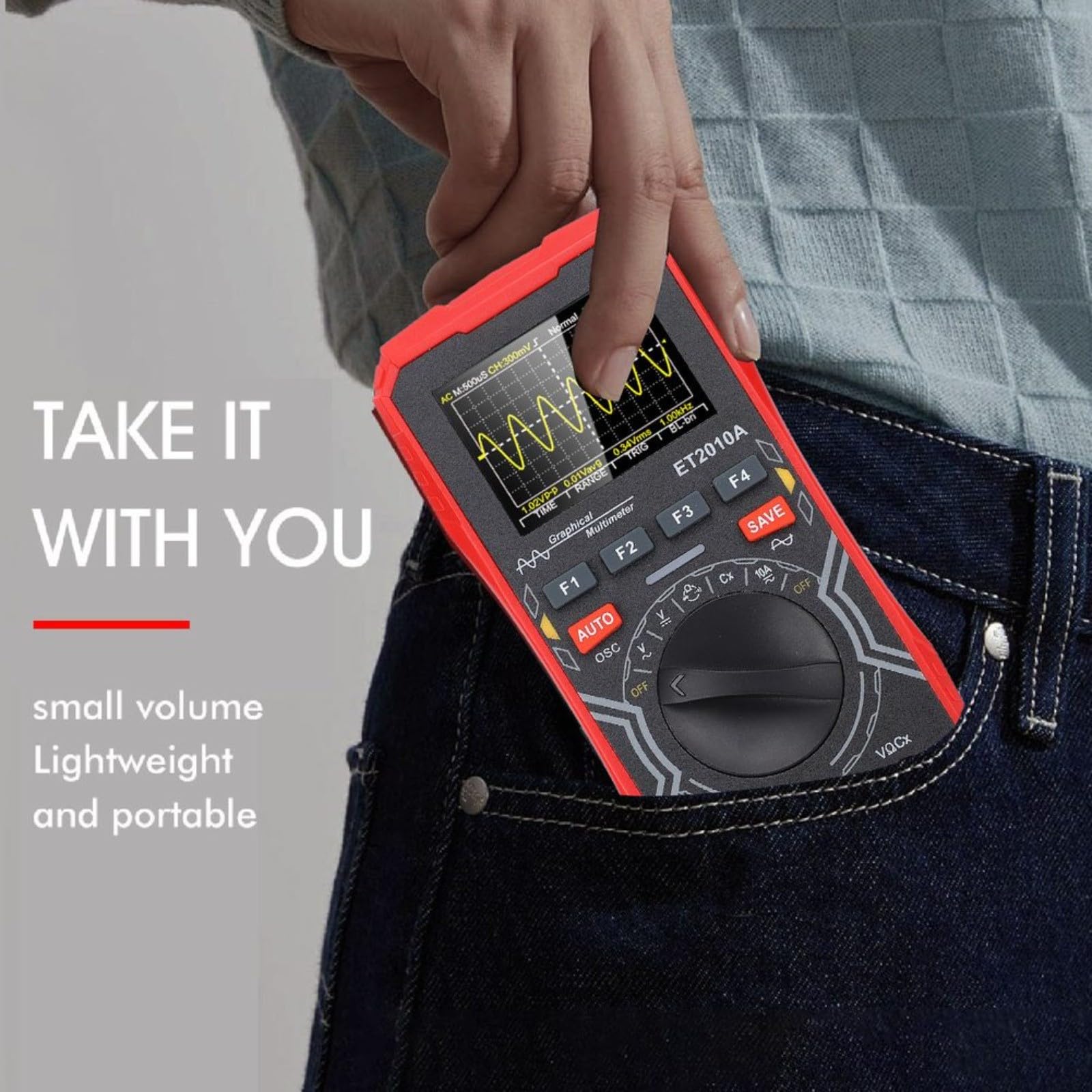 ET2010A Oscilloscope et multimètre 2 en 1, bande passante de 1 MHz, DMM, écran couleur de 6,1 cm avec stockage de données pour réparation électronique automobile