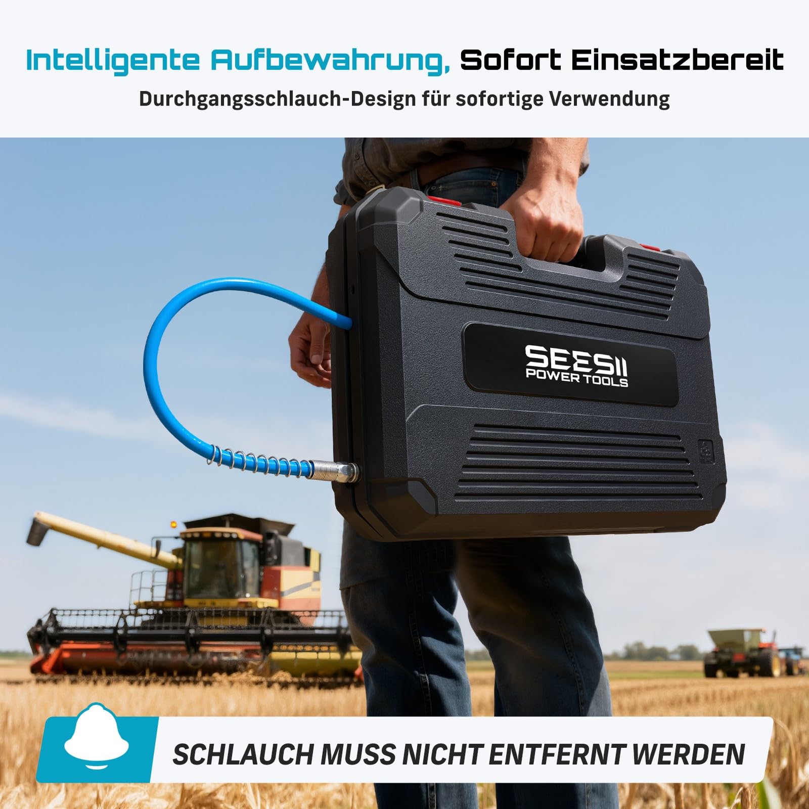 Seesii Akku Fettpresse Set: 10000 PSI Hochleistungs Elektrische Fettpresse mit 4,6 oz/min, 2 Akkus, 39,4" langem Schlauch, 90-Grad-Kupplung und 3 Mundstücks für Schnelleres und Müheloses Schmieren