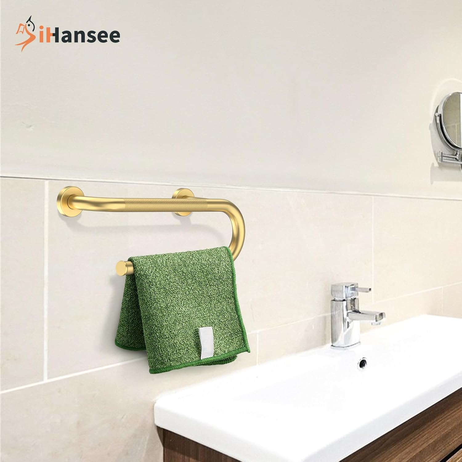 𝐔𝐩𝐠𝐫𝐚𝐝𝐞𝐝 Toilet Grab Bars 16 Inch - Toilet Paper Holder Grab Bar Stainless Steel Knurled Toilet Grab Bars for Seniors Bathtub Bathroom Rails for Elderly Bath Safety Balance Support, Gold