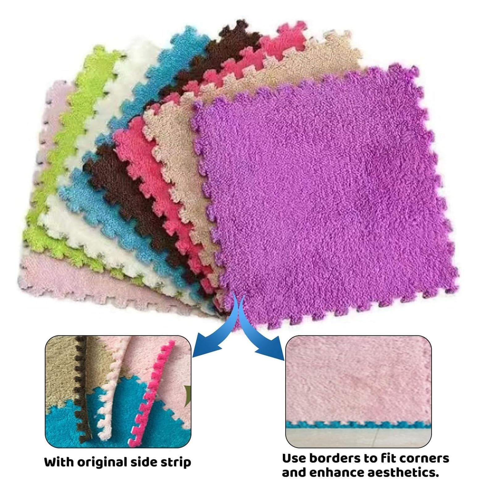 Tapis Puzzle en Mousse,Tapis de Protection Lavable Lot de 20 Tapis de Sol d'escalade en Mousse EVA Souple 30,5 x 30,5 x 1 cm, Tapis de Jeu antidérapant à Poils Longs(Blu)