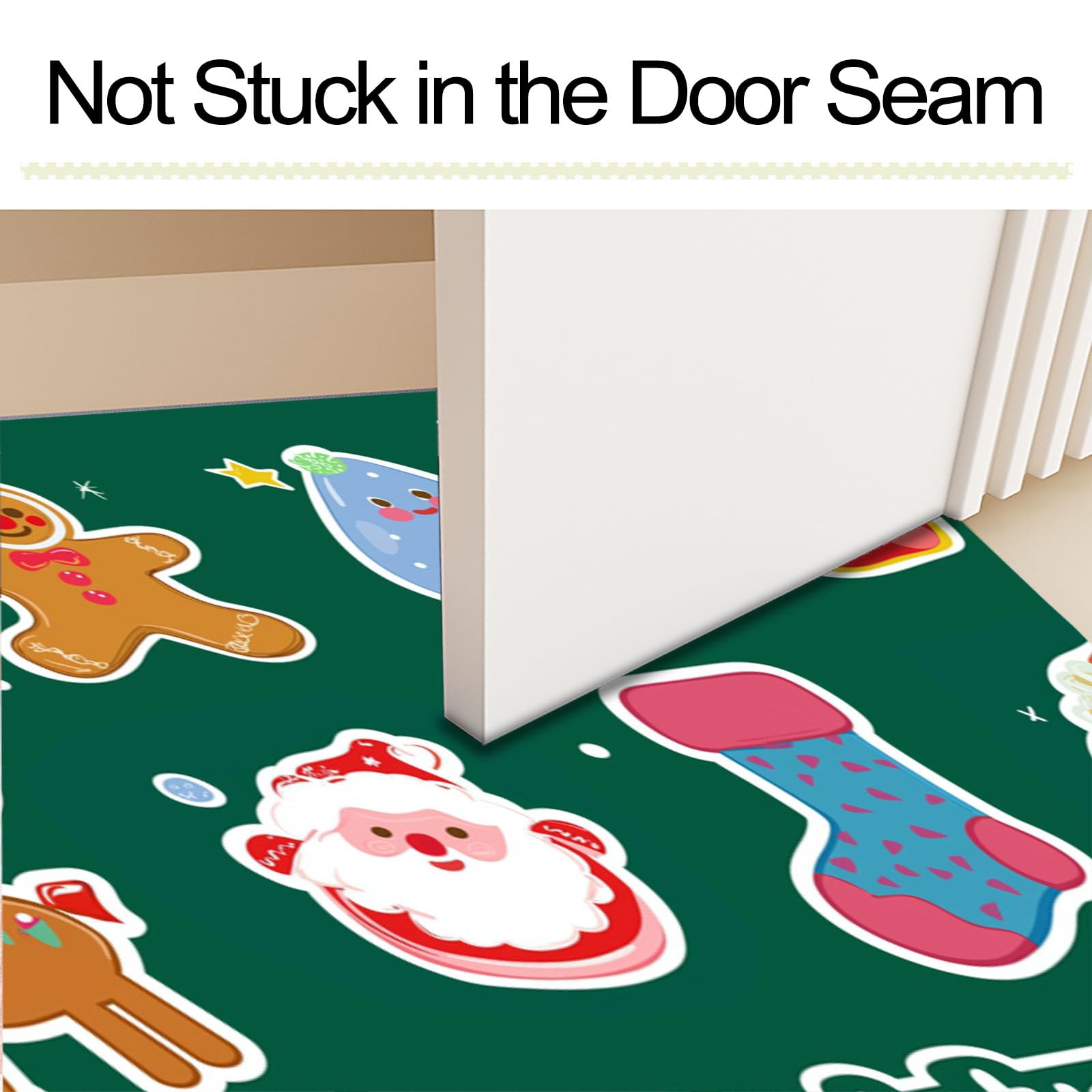 Felpudo Exterior e Interior, 90x150cm Alfombra Entrada Papá Noel Renos Hombre Jengibre Antideslizante Lavable, Alfombrilla Navideños Absorbentes para Puerta de Casa, Pasillo, Cocina, Verde Oscuro