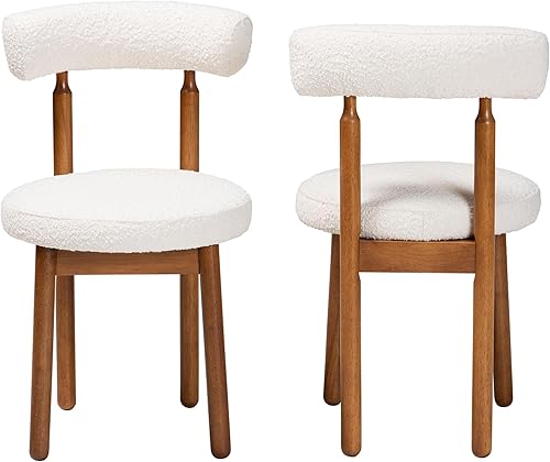 Miniatura 4 de Baxton Studio Edric Boucle - Juego de 2 sillas de comedor de tela, color cremamarrón nogal