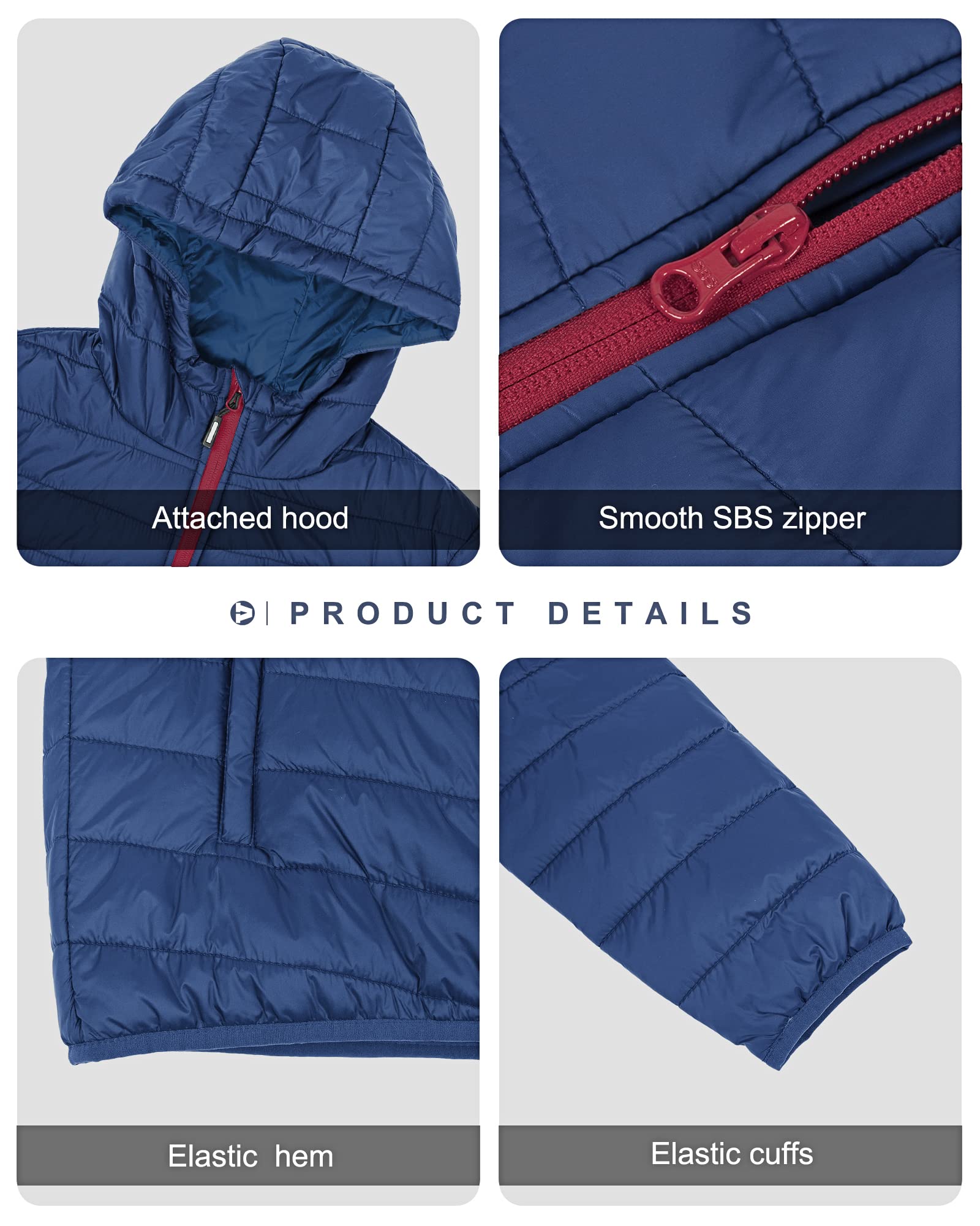 Outdoor Ventures Giacca trapuntata da uomo, impermeabile, ripiegabile, leggera, impermeabile, con cappuccio, giacca invernale con tasche