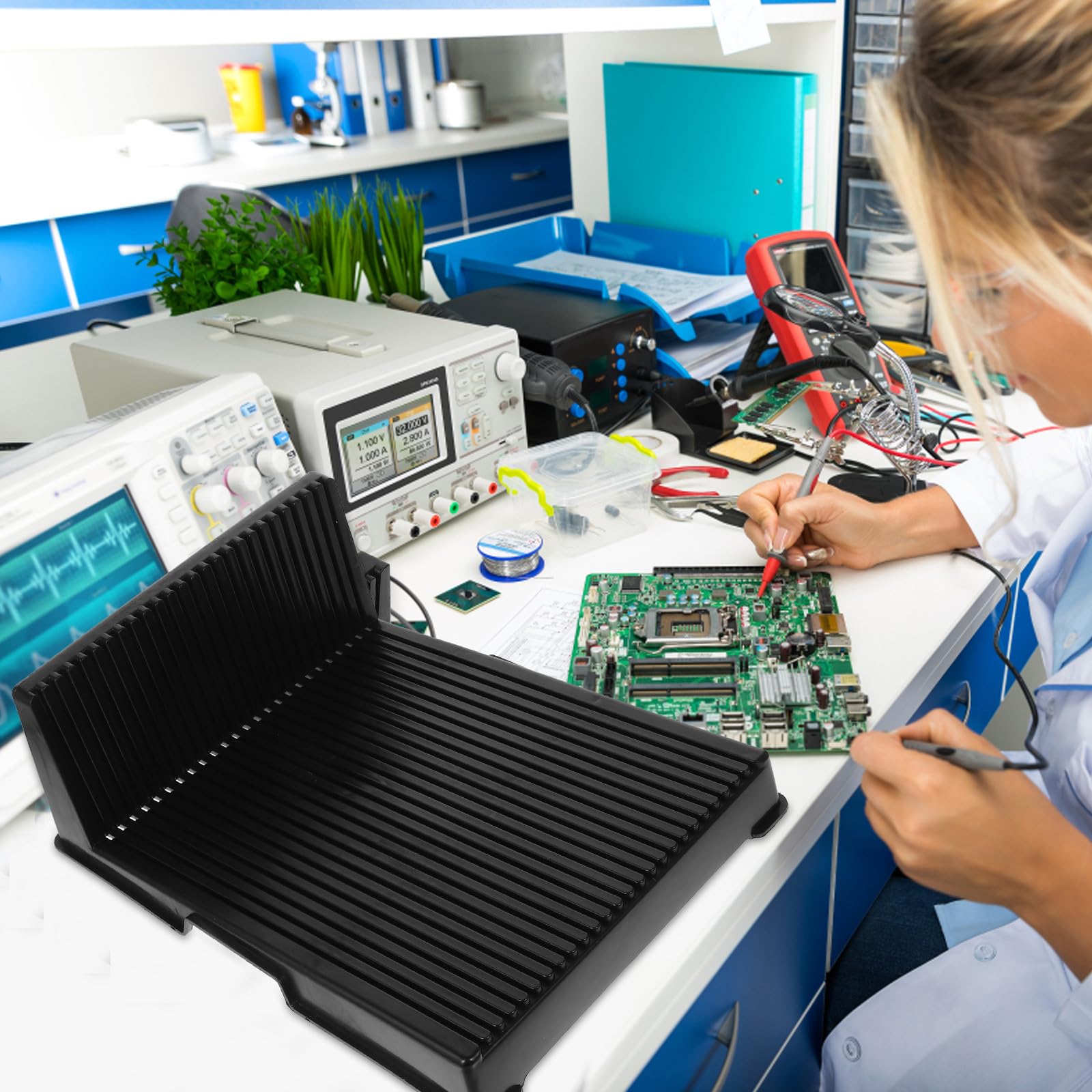 Ciieeo Supporto Pcb l Antistatico 25 Slot per Schede di Circuito Stampato, Staffa di Archiviazione Stabile per Display Pcb Industriale e Sicurezza Esd