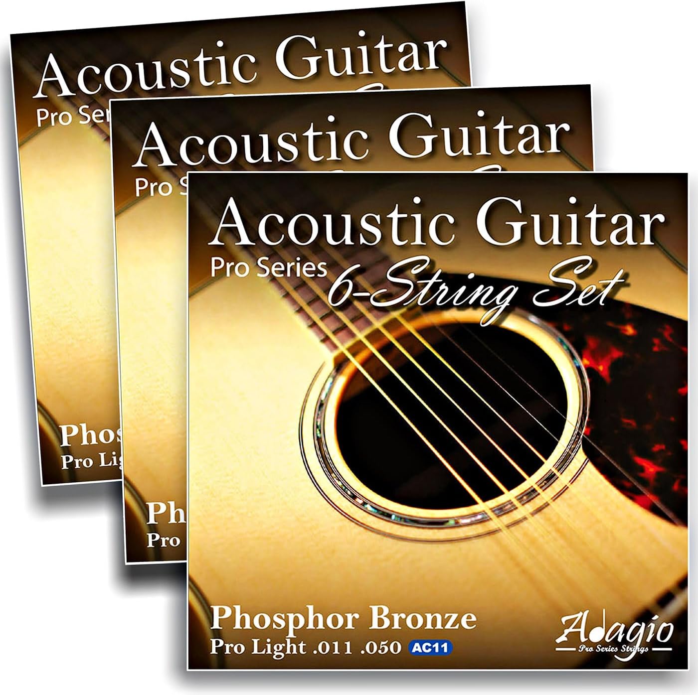 โ 3 PACKS - Adagio Pro ACOUSTIC GUITAR Strings 11-50 Phosphor Bronze - Pro Light Gauge