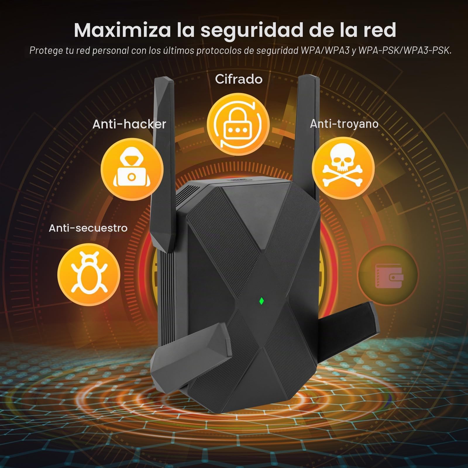 WiFi 6 Repetidor WiFi Largo Alcance, 3000M Repetidor WiFi para Casa con Puerto Ethernet Gigabit, Doble Banda 5GHz/2.4GHz Amplificador Wi-Fi para Oficina, Cubre hasta 1115m² y más de 99 Dispositivos