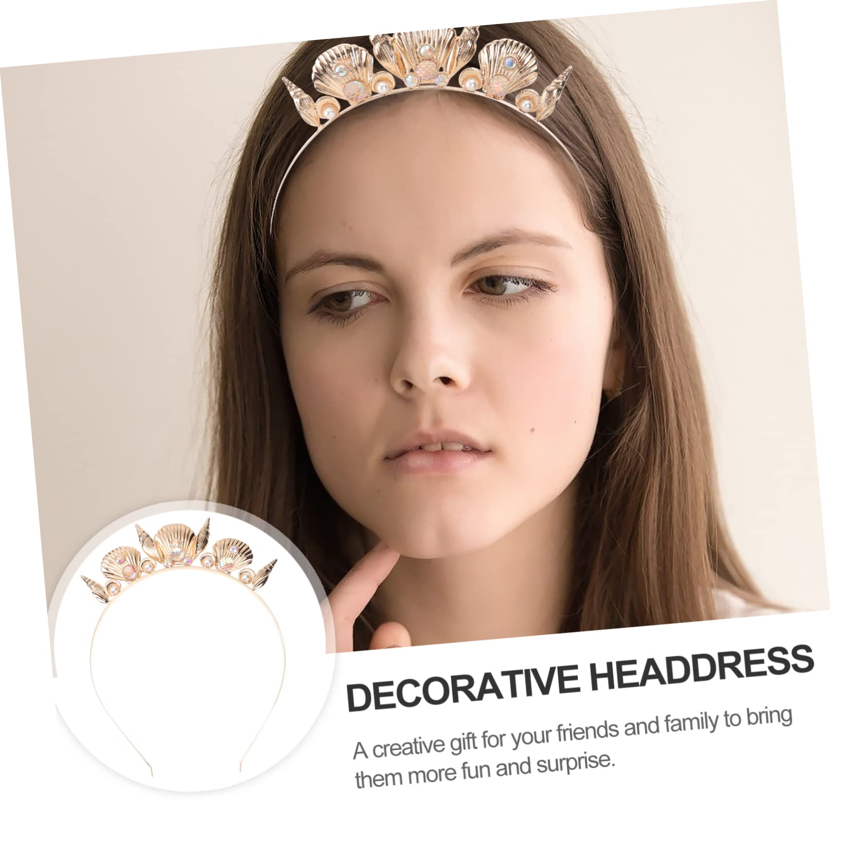 Double Layer Headband Conch Shell Metal Crown Accessory for Women Handmade Pearl Conch Big Hoop Sea Snail Shell Garland  main image 2