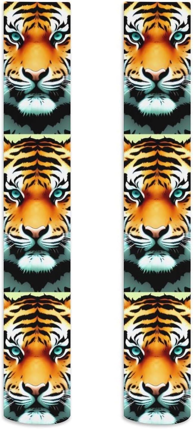 Little Fat Tiger Head Knee High Stockings for Women 23.6" Breathable Thigh High Stockings Over The Knee Socks