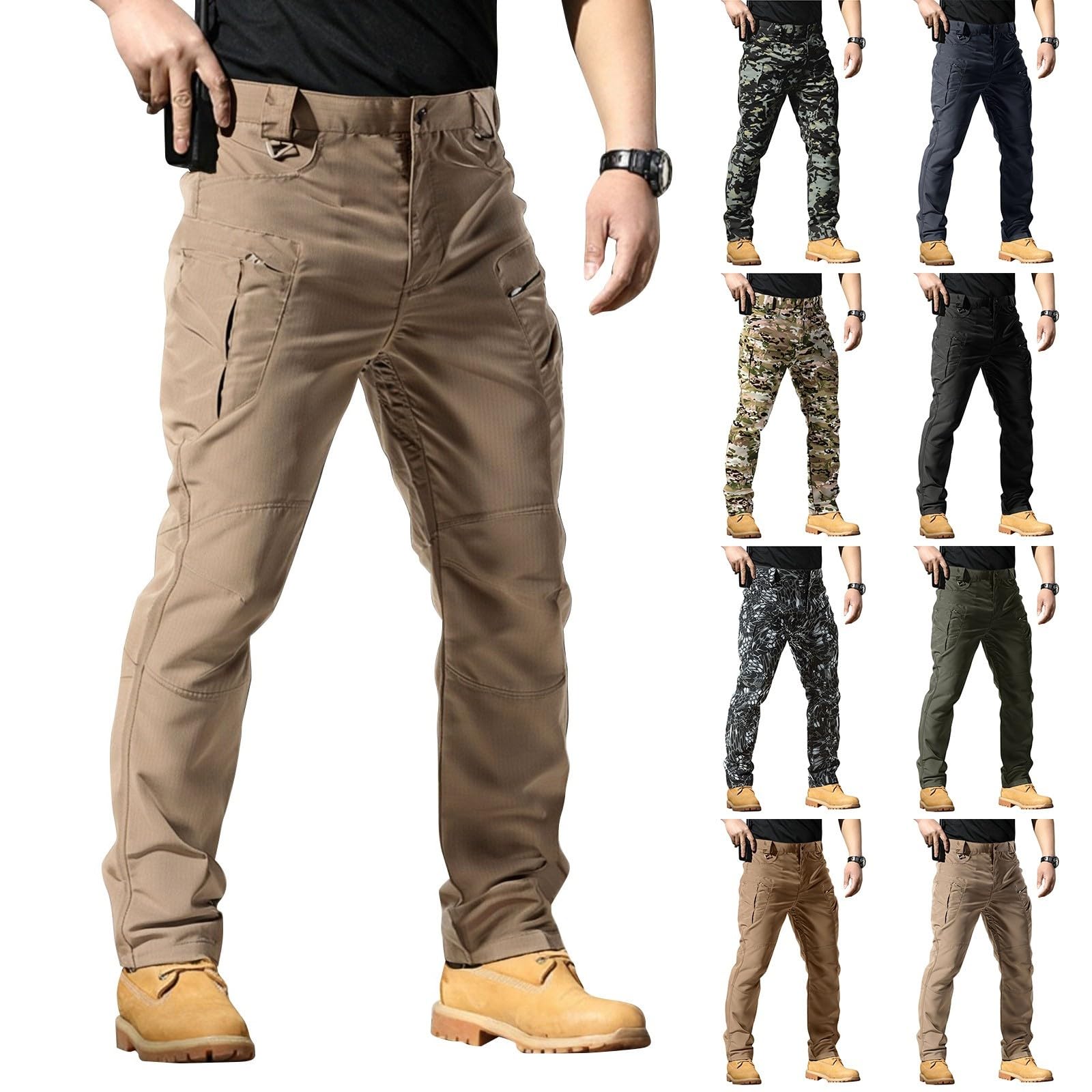 Tactical Cargo Pants for Men Ripstop Relaxed Fit Chino Work Pants Flexcamo - Waterproof Hiking Pants Multi Pockets