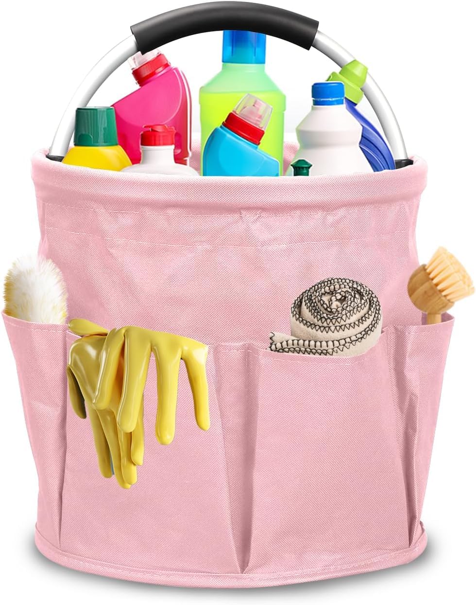 TLINGMEIXIAN Cleaning Caddy with Handle, Foldable Cleaning Caddy Organiser, Cleaning Bag for Garden Small Tools Bag,Multi pocket Craft Universal (Pink)-Xian