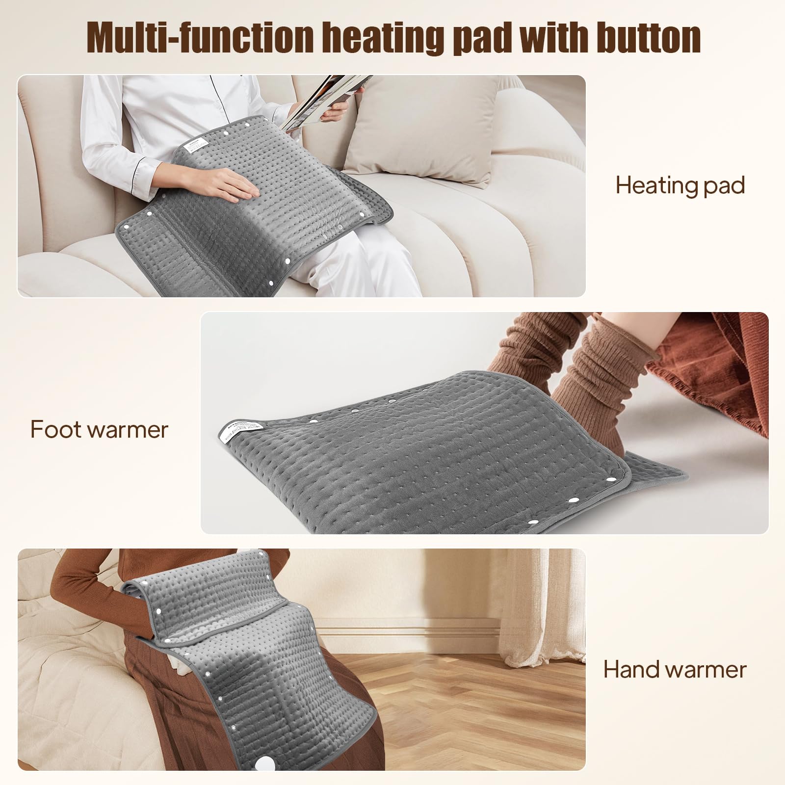 100 * 50 cm Termoforo Elettrico Extra Grande, 12 Impostazioni del Timer, 25~55° di Temperatura, Matrimoniale per Alleviare il Dolore Muscolare Lombare,Addome, Collo, Spalla