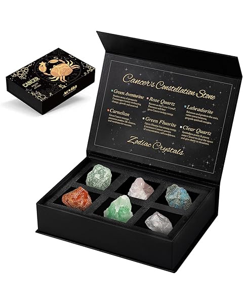 Cancer Crystals Gift Set, Zodiac Signs Healing Crystals Birthstones with Horoscope Box Set Cancer Astrology Crystals Healing Stones Gifts