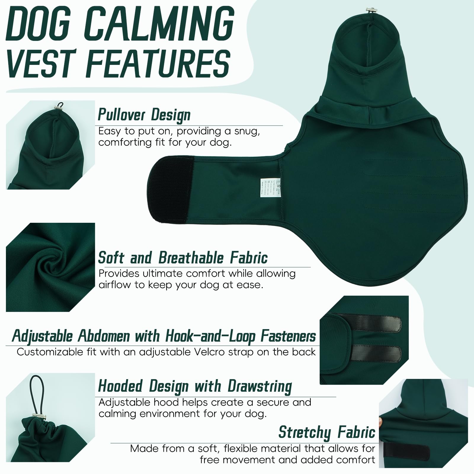 Hjyokuso Dog Anxiety Jacket With Calming Hood, Lightweight Anxiety Relief Coat For Thunder, Fireworks, Travel & Separation, Adjustable Dog Calming Vest With Ear Wrap, Anti Anxiety Dog Shirt - S - Image 2