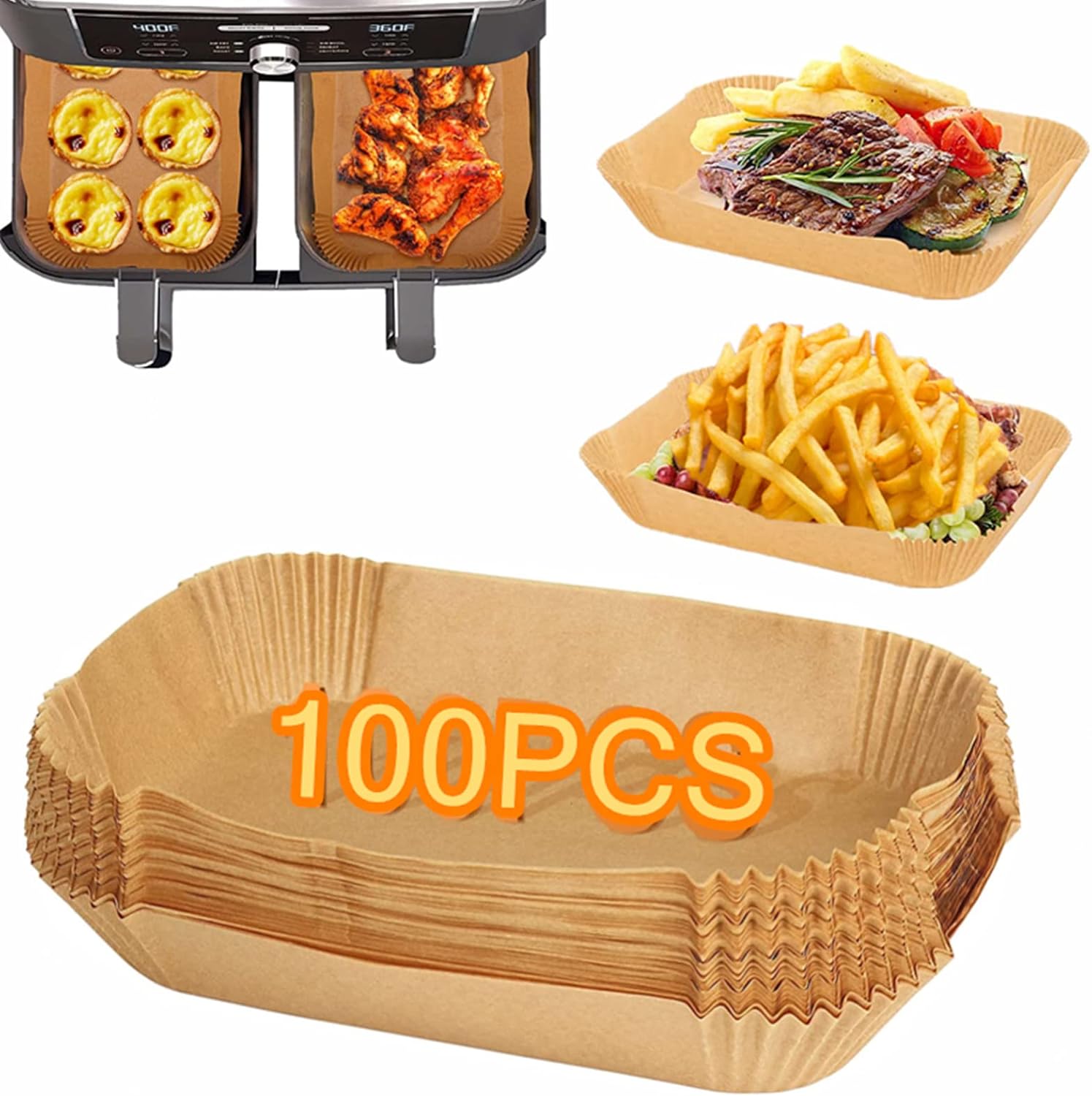 100Pcs Air Fryer Liners for Ninja Dual, 8.7inch Air Fryer Disposable