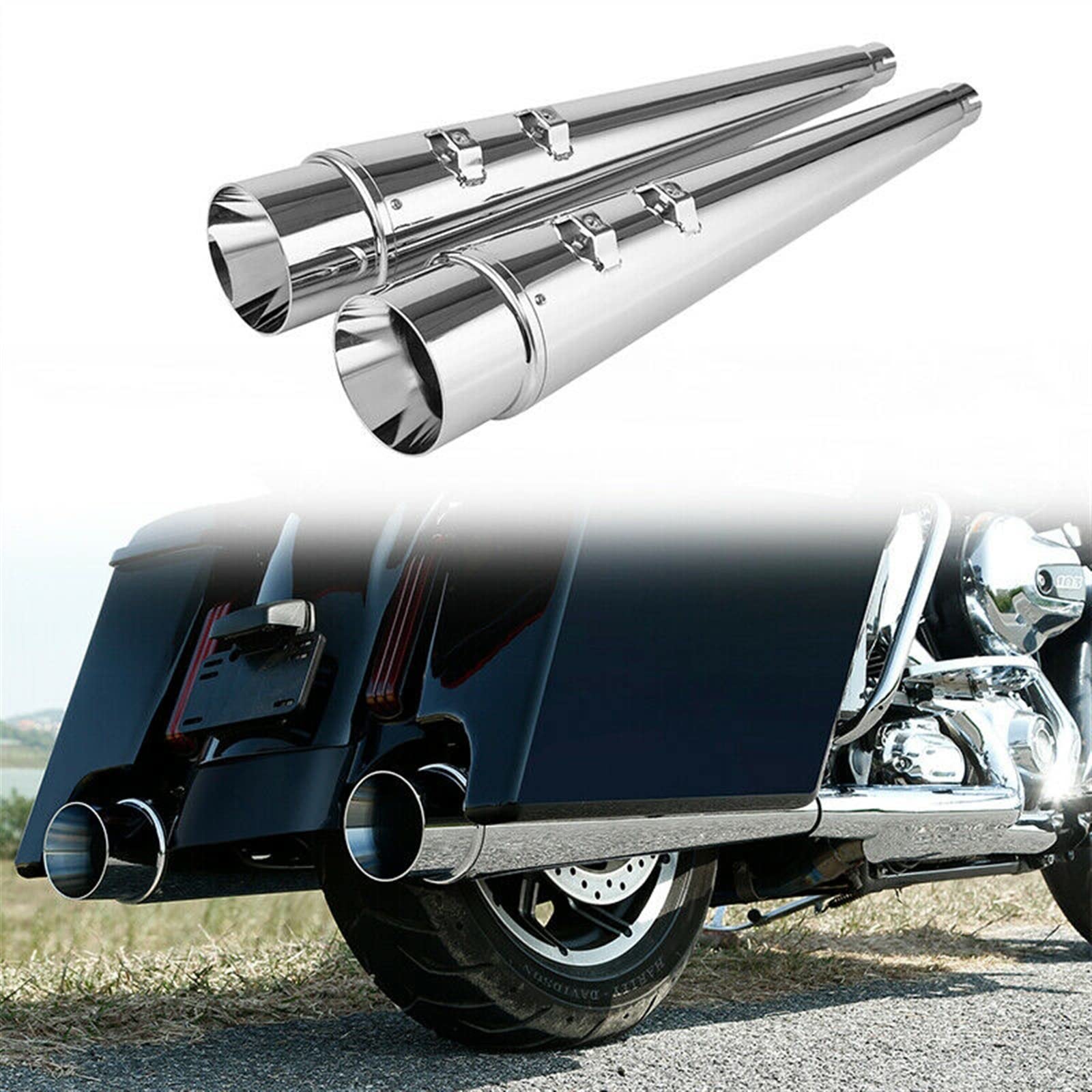 Moto 4 "Megafono Slip-On Silenziatori Di Scarico Per Harley Bagger Touring Electra Glide Road King 1995-2016