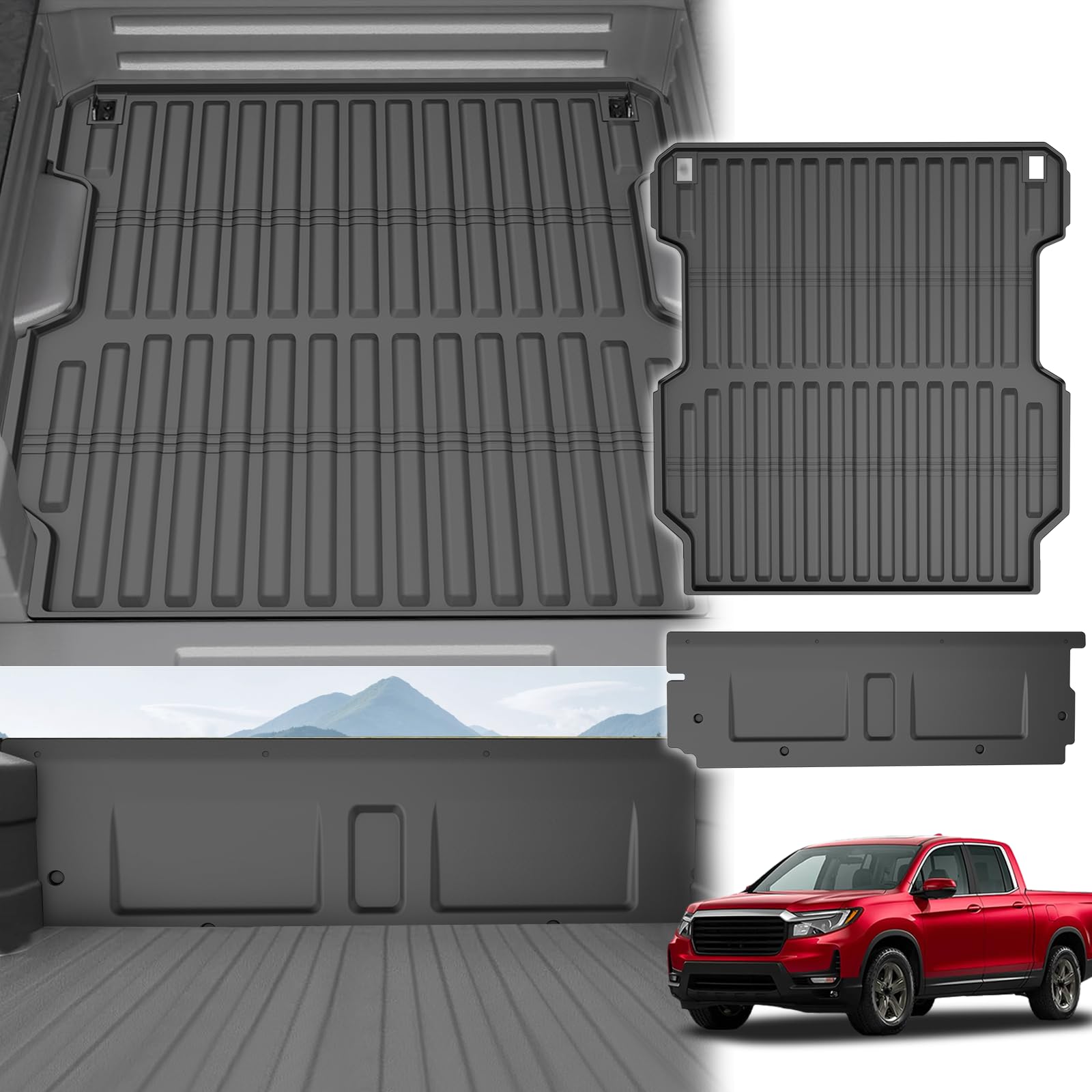 AOMSAZTO Truck Bed Mat Tailgate Mat Compatible with 2017-2019 Ridgeline Accessories 5.3FT Vehicle Bed Mat Perfectly Flush All Weather Protection TPE Heavy Duty Pickup Car Bed Tailgate Mat