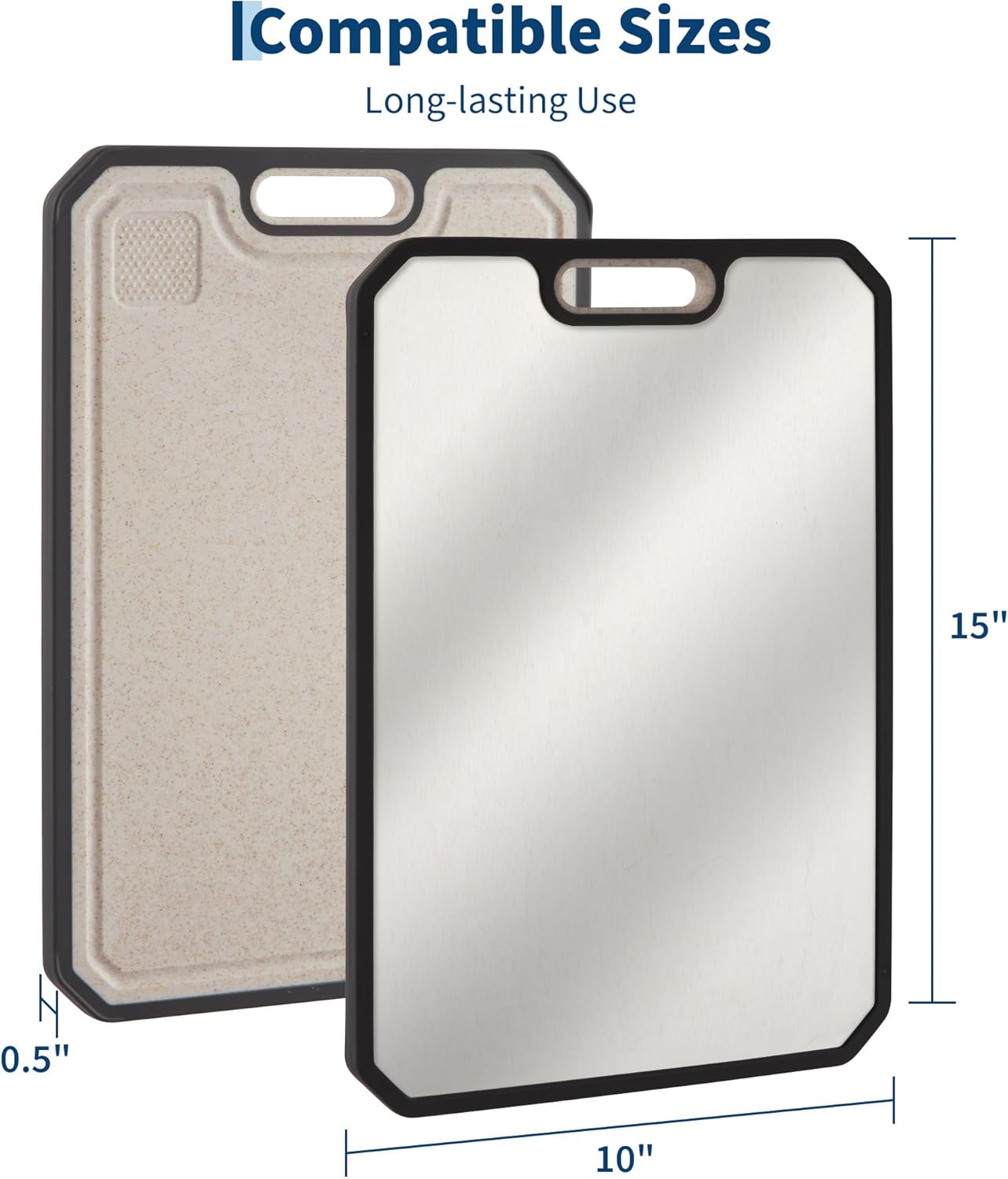 Garvee 304 Stainless Steel Cutting Board for Kitchen, Double Sided Chopping Board with Deep Juice Groove & Handle, Stainless Steel/PP, Dishwasher Safe, 15x10 Inch (Large)