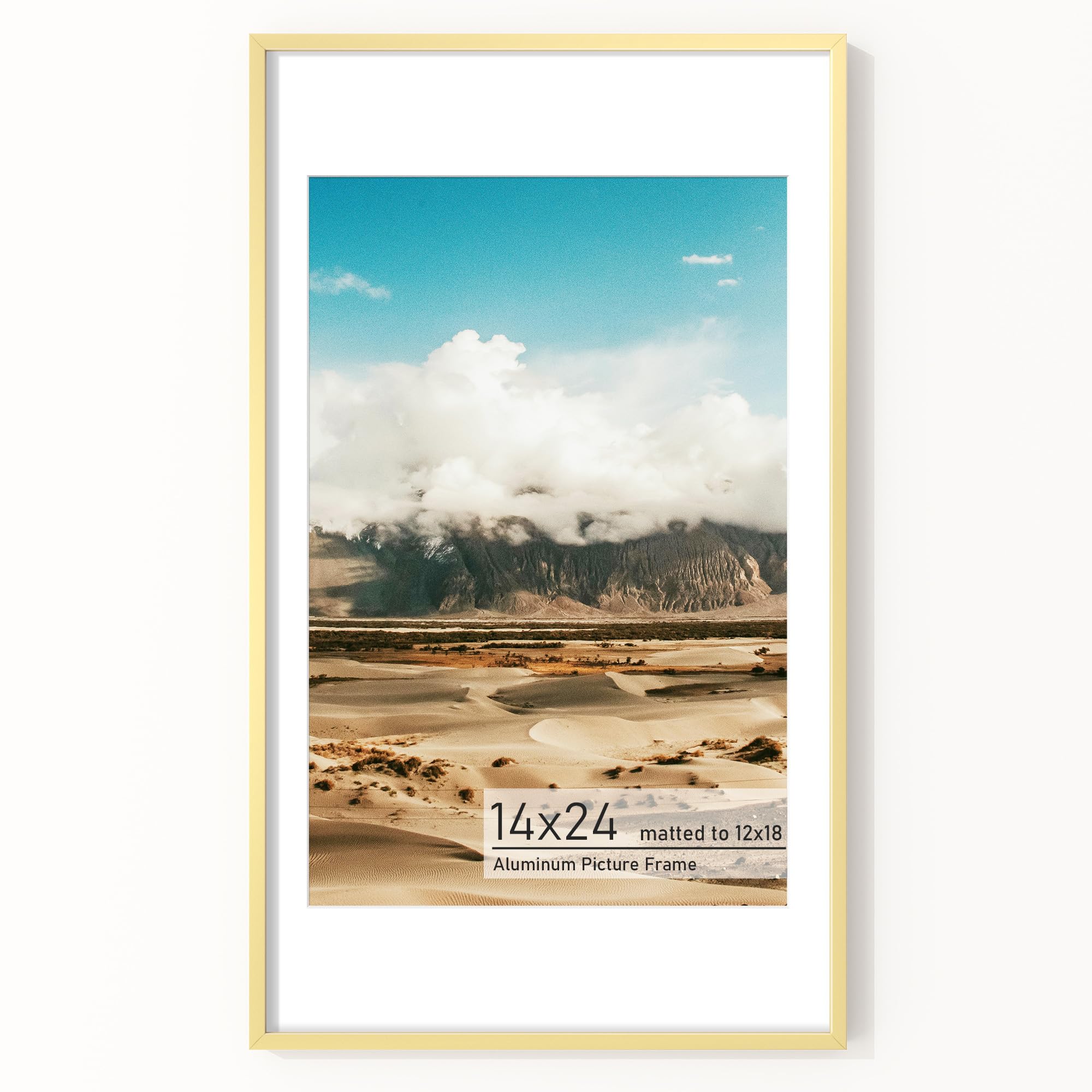 Acovy 14x24 Picture Frame, Aluminum Photo Frame Matted to 12x18, 14 x 24 Poster Frame with High Definition Tempered Glass, Metal Frame for Wall, Wall Hook Included — image 1