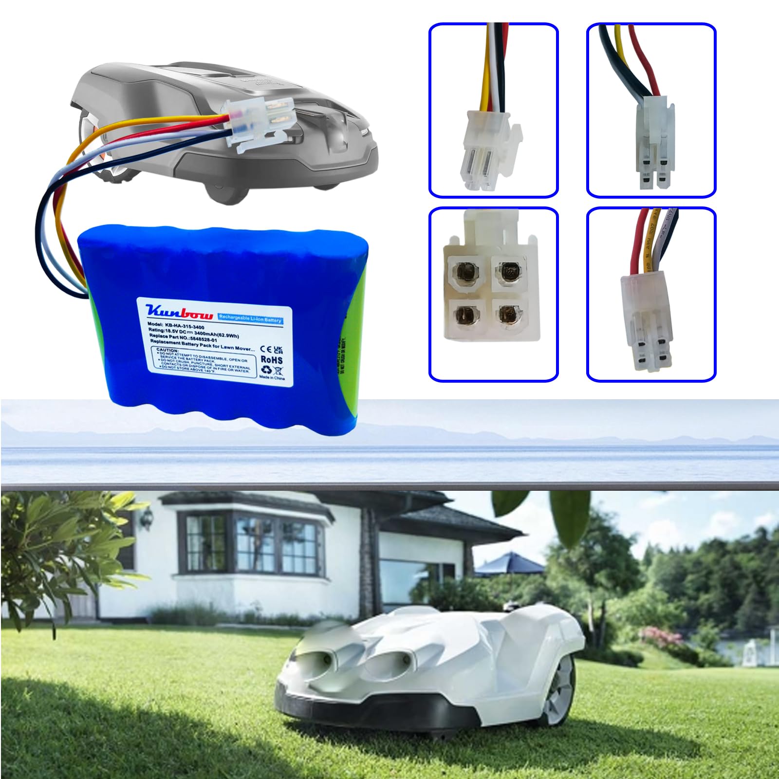 Batteria di ricambio per robot tosaerba Husqvarna Automower 310, 315, 5848228-01, 5848228-02,5848528-01, 5895862-01, compatibile con Gardena Sileno R100Li,R130Li,R160Li Robot da prato. (18,5