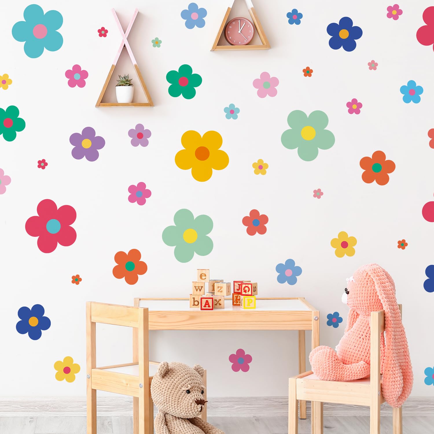 Amaonm 12 Sheets Large Daisy Wall Decals DIY Boho Sunflower Wall Stickers Peel and Stick Colorful ins Daisy Floral Wall Decor for Nursery Little Girls Teens Bedroom Living Room (8 Sheets of 48pcs)