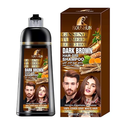 Champú de color de cabello castaño para cabello gris, champú instantáneo para teñir el cabello en minutos, color natural y duradero, champú para