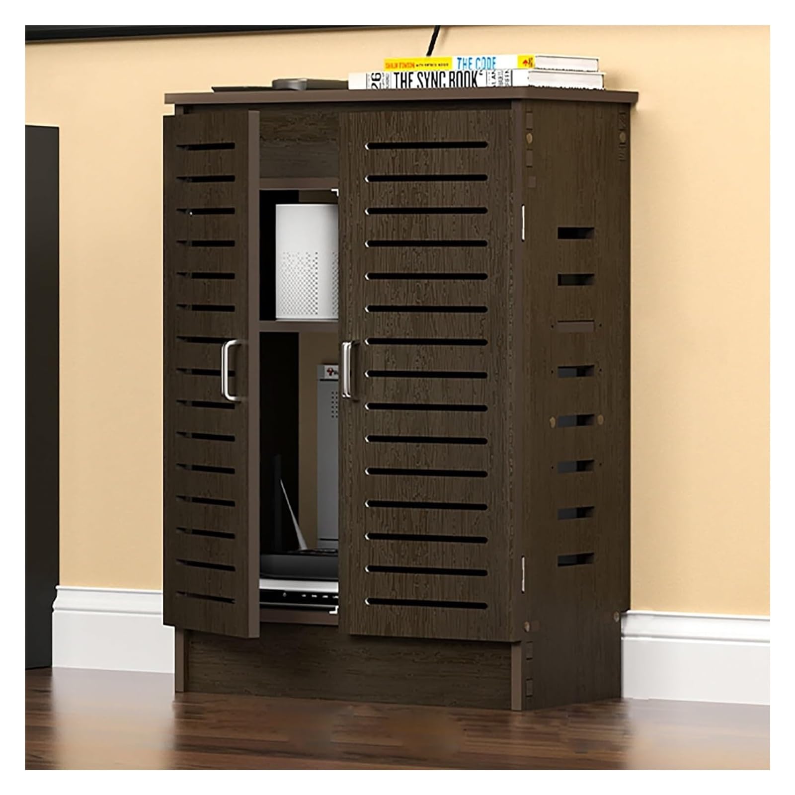 Boîtier de rangement pour routeur WiFi armoire verticale moderne marron