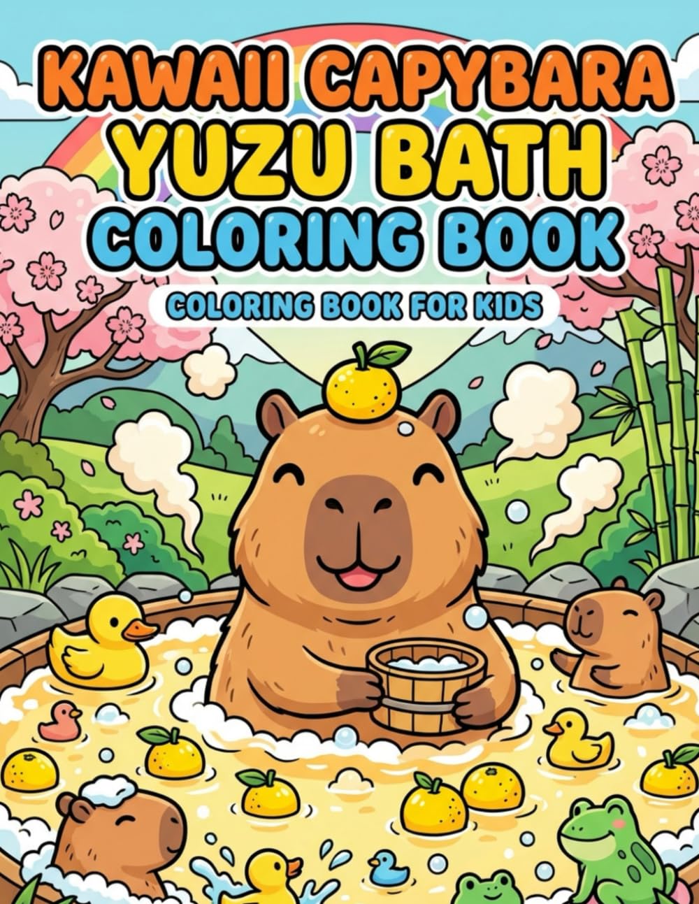 Kawaii Capybara Yuzu Bath Coloring Book for Kids: Cute Capybara Coloring Book: Adorable Kawaii Animals for Kids Ages 4-8