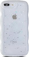 Vista 93 de Qokey para iPhone 14 Plus Funda de 6.7" con diseño de borde ondulado rizado, transparente, con purpurina, brillo, estrellas, brillante, lindo