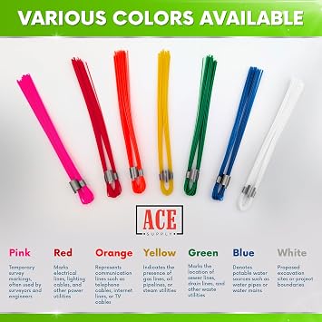 ACE Supply Red Marking Whiskers - 250 Pack - Durable Marking Whisker Set - Use Survey Whiskers As Survey Stakes, Construction Markers, Or Trail Markers