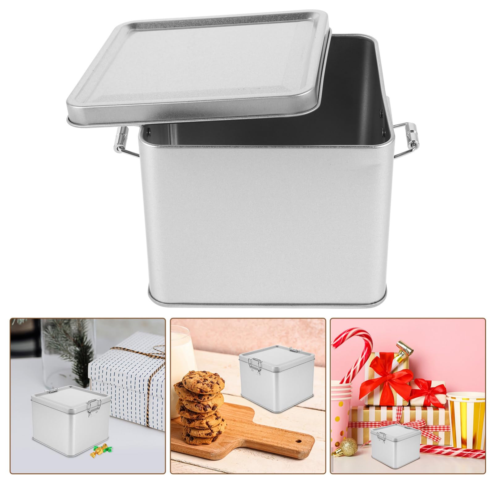PRETYZOOM 5 Pièces Boîte à biscuits en fer Récipient à bonbons boîtes de friandises Conteneur de cookies boîte à monnaie récipients en étain pots à thé pour thé en vrac bidons Silver