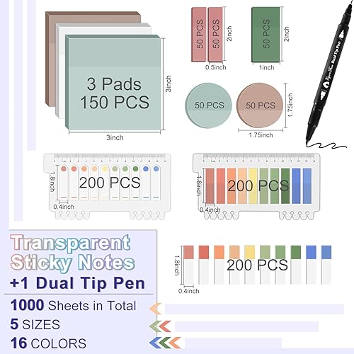 Miniatura 2 de Notas adhesivas transparentes, 1500 hojas de notas adhesivas transparentes con bolígrafo, impermeables, autoadhesivas, translúcidas, pestañas