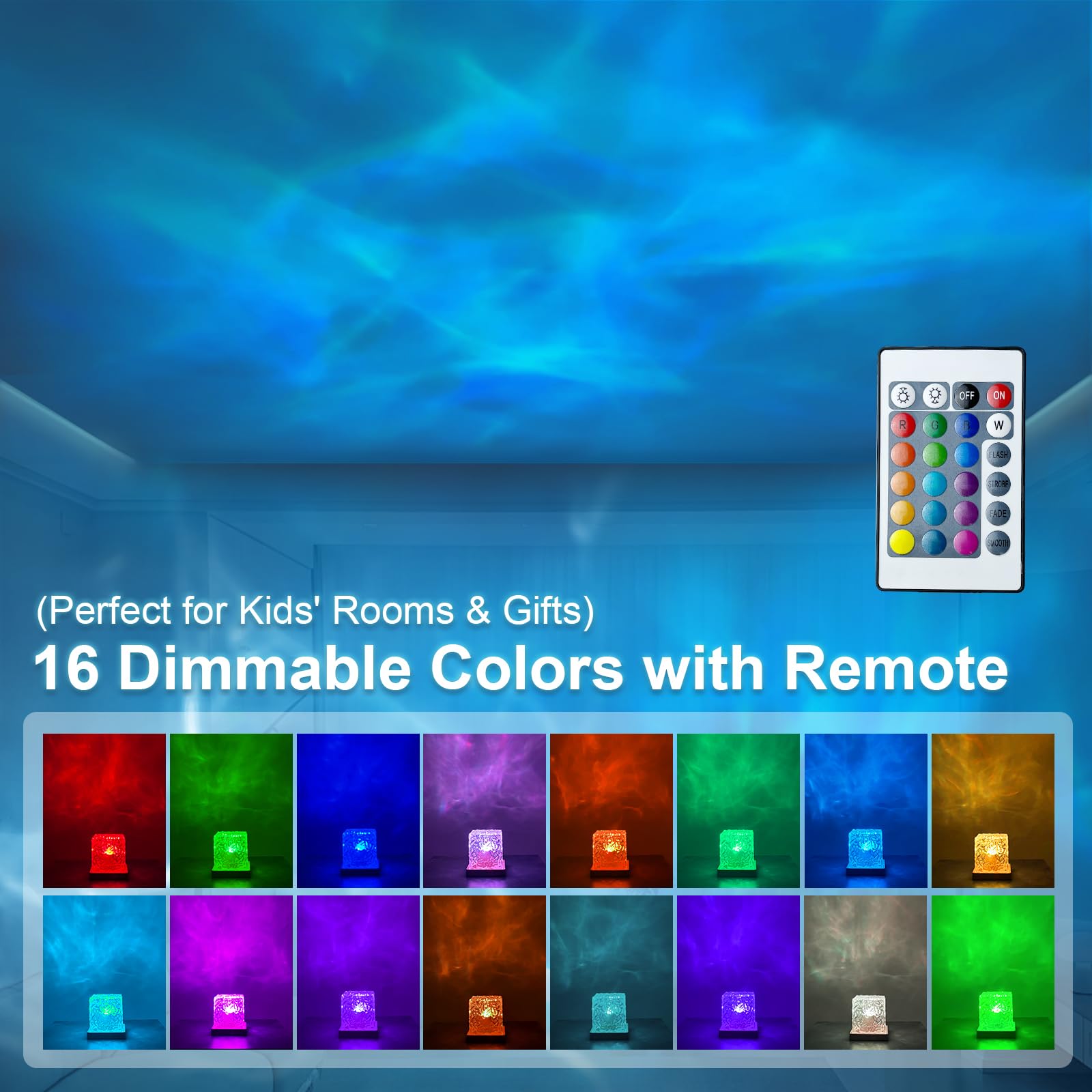 GY LED Sternenhimmel Projektor Kinder Lampe RGB Nachtlicht Mit 16 Farben Dimmbarer Wasserwellen Hologramm Projektor Mit Fernbedienung Zimmer Deko Für Kinderzimmer Schlafzimmer Gaming Party Teenager