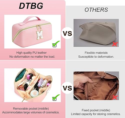 Miniatura 4 de DTBG Bolsa de maquillaje con iniciales personalizadas para mujer, Rosado, Large (4