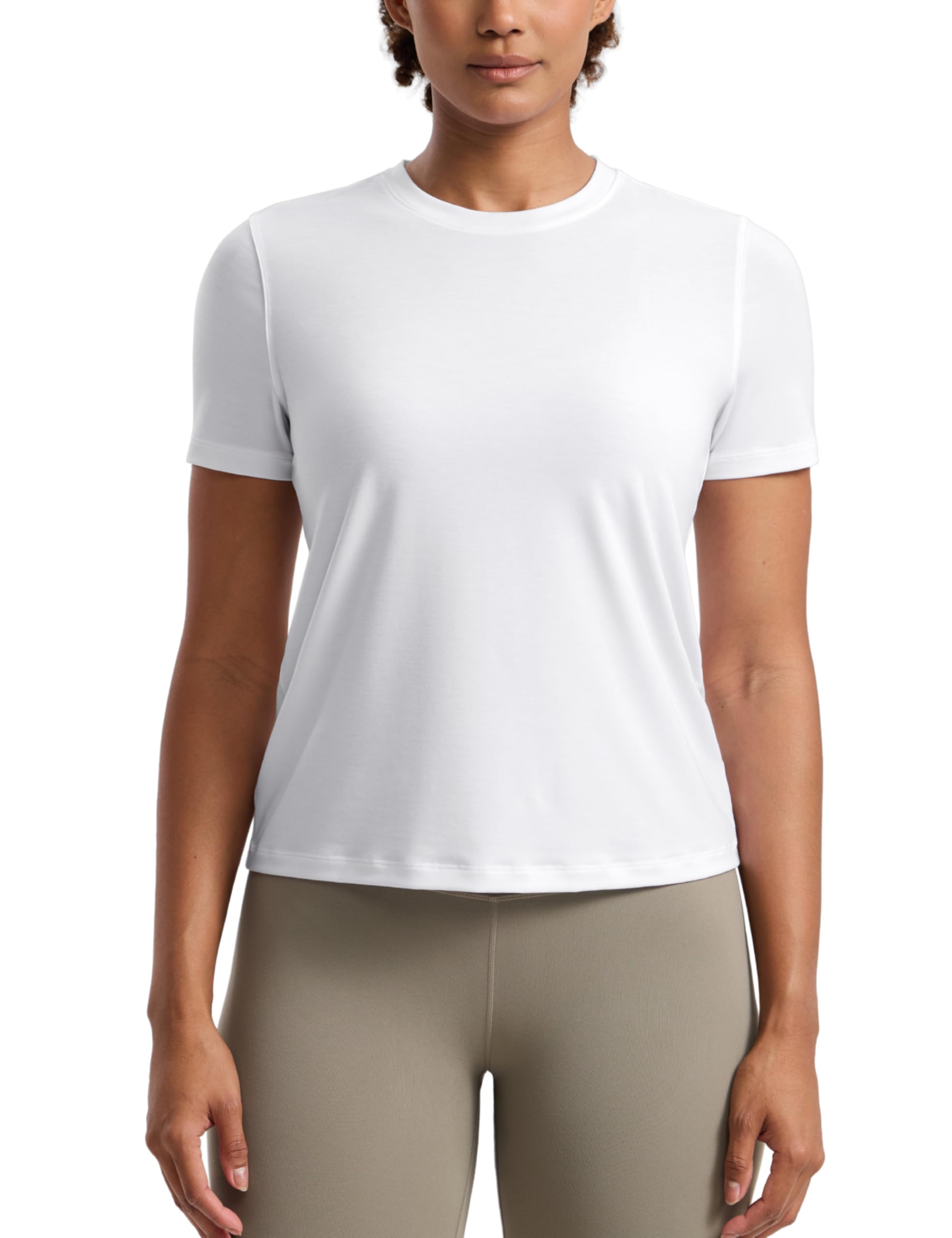 CRZ YOGA Quick Dry Workout Tops for Women Hip Length - Athletic Running Gym Yoga Short Sleeve Shirts Crewneck Basic Tees