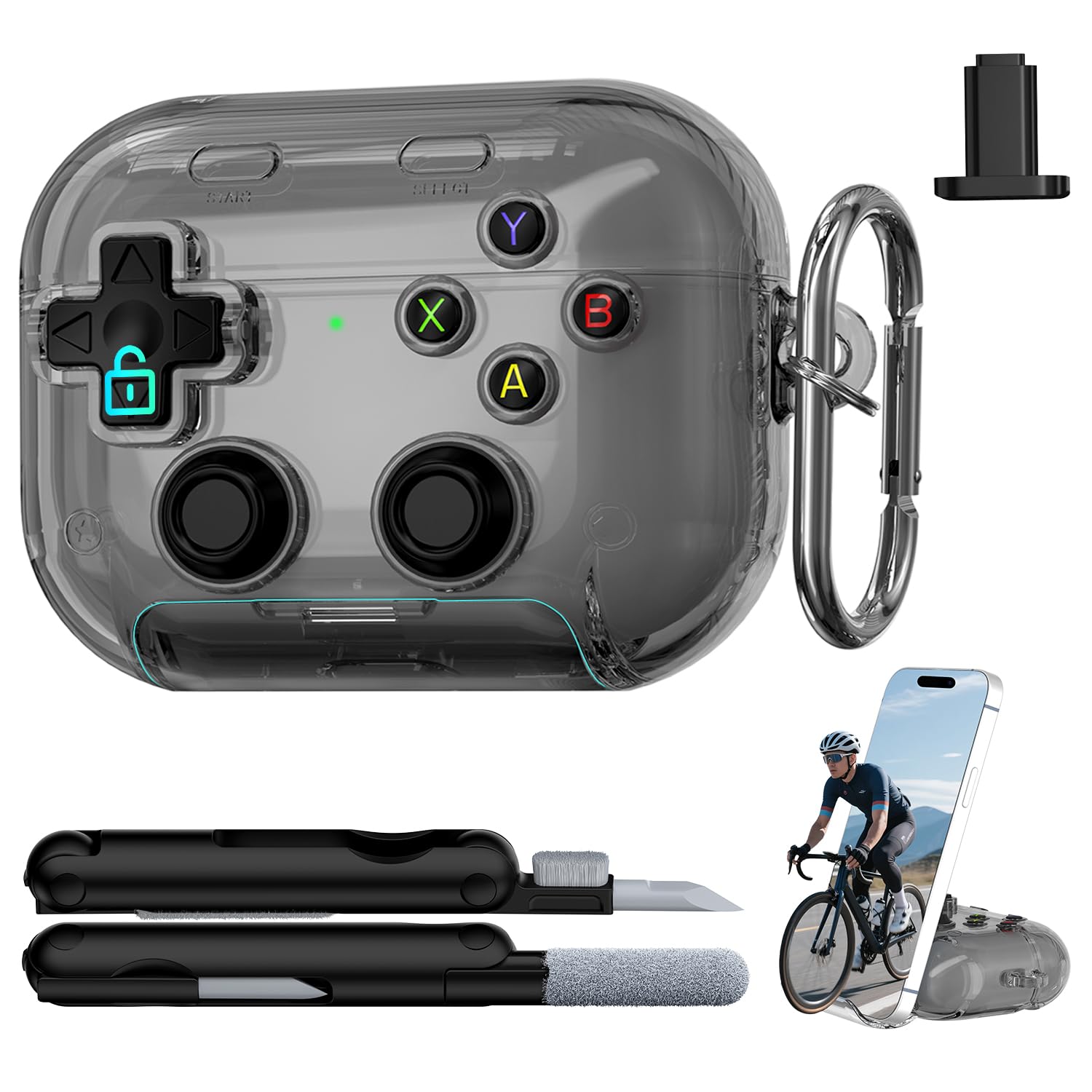 Étui rigide transparent RFUNGUANGO pour AirPods Pro 3 avec verrou et kit de nettoyage
